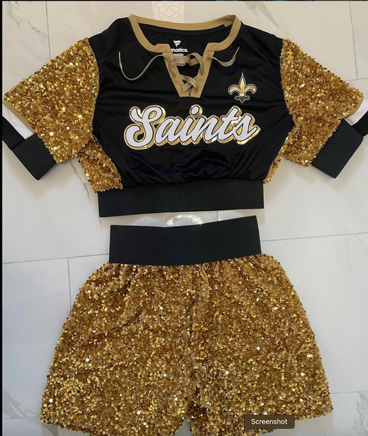 Women's Saints Jersey - Black & Gold 2-Piece Set